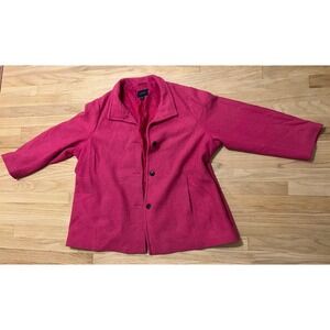 Lands End 24W Pink Wool Blend Button Front Collar Jacket Coat Outerwear